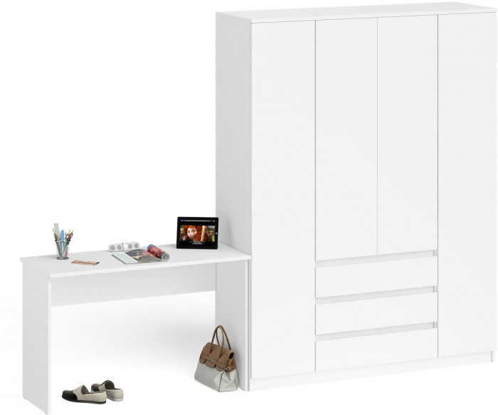 Мори Стол письменный МСП1200.1 + Шкаф МШ1600.1, цвет белый, ШхГхВ 280,8х50,4х209,6 см., универсальная сборка