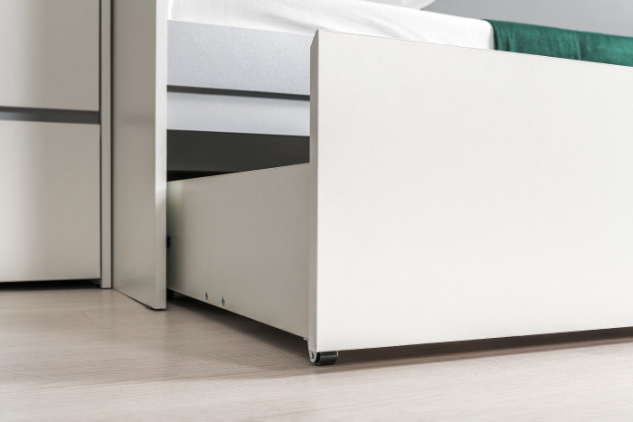 Торонто 11.39 Кровать + 13.333 Шкаф для одежды, цвет белый шагрень/стальной серый, ШхГхВ 274х84,4х195,7 см., сп. м. 800х1900 мм., б/м, основание есть