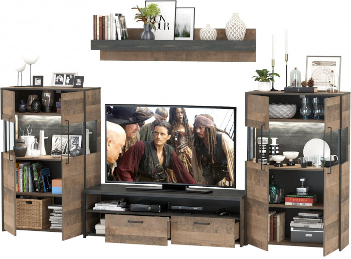 Трувор Гостиная 067, цвет дуб гранж песочный/интра, ШхГхВ 321,4х45,4х195 см., универсальная сборка