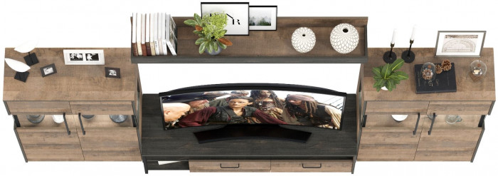 Трувор Гостиная 067, цвет дуб гранж песочный/интра, ШхГхВ 321,4х45,4х195 см., универсальная сборка