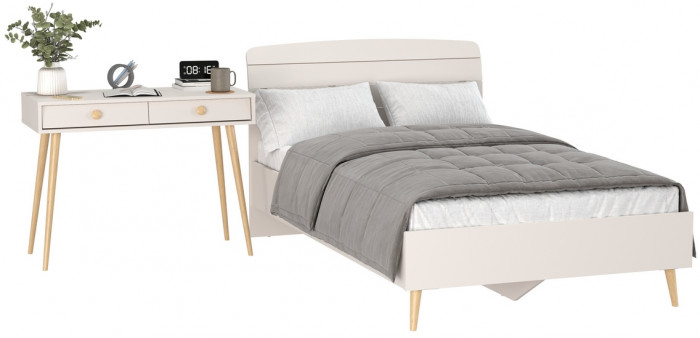 Афина Спальня Кровать 1200 + Стол, цвет кашемир серый, ШхГхВ 123,6х210,2х95,7 + 100х45х76 см., сп.м. 1200х2000 мм., б/м, основание есть