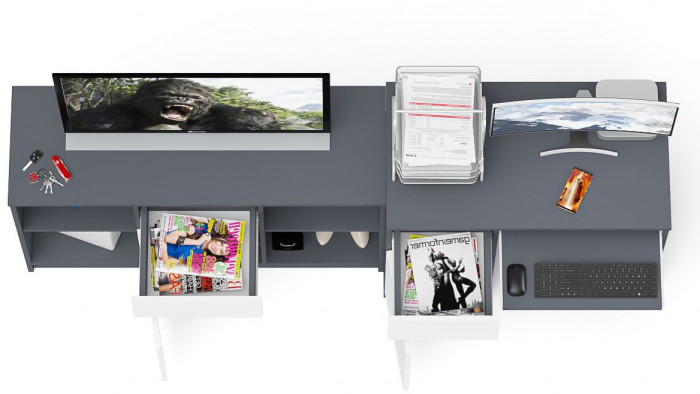 Мори Стол компьютерный МС-1 левый + Тумба МТВ1204.1, цвет графит/белый, ШхГхВ 210,4х50х76,6 см., выдвижной ящик слева, НЕ универсальная сборка