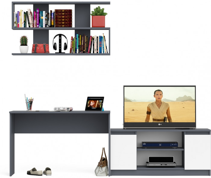 Мори письменный стол МСП1200.1 + Тумба МТВ1200.1 + Полка 1200, графит/белый