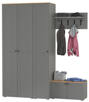 Остин Прихожая 43, цвет серый графит/дуб крафт золотой, ШхГхВ 200х54,3х229,6 см., универсальная сборка