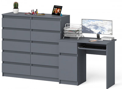 Мори компьютерный стол МС-1 левый + Комод МК1200.10, графит
