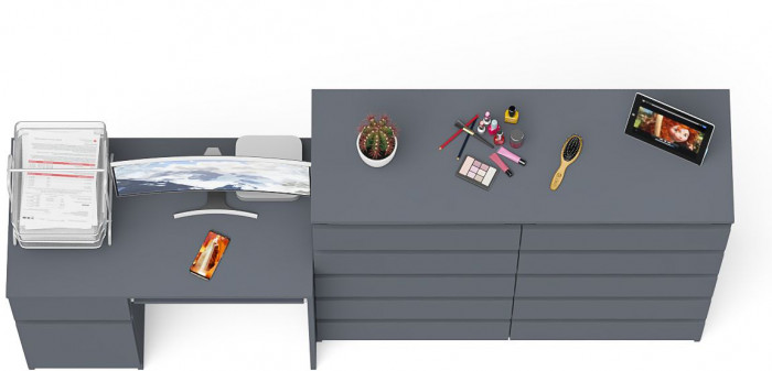 Мори компьютерный стол МС-1 левый + Комод МК1200.10, графит