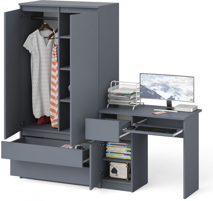 Мори компьютерный стол МС-1 левый + Шкаф МШ900.1, графит