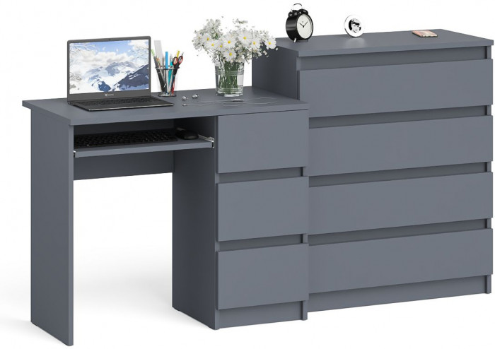 Мори компьютерный стол МС-6 правый + Комод МК800.4, графит