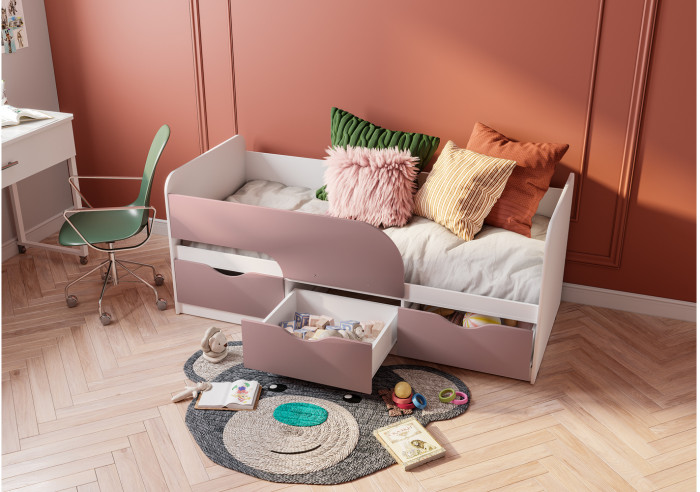 Кровать детская Стандарт КР-22 НЕВ, Белый, Розовый