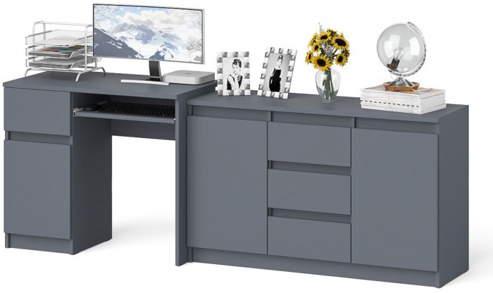 Мори Стол компьютерный МС-1 левый + Комод МК1200.3, цвет графит, ШхГхВ 210,4х50х76,6 см., выдвижной ящик слева, НЕ универсальная сборка