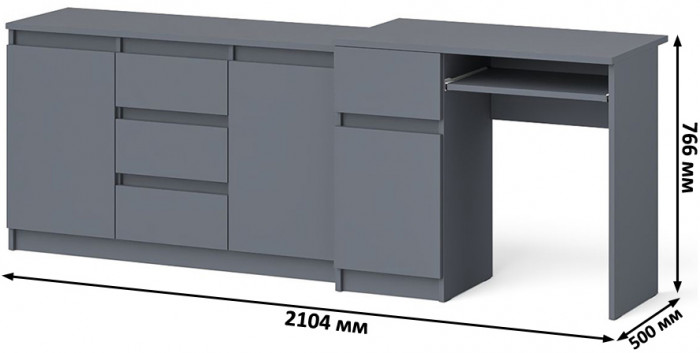 Мори Стол компьютерный МС-1 левый + Комод МК1200.3, цвет графит, ШхГхВ 210,4х50х76,6 см., выдвижной ящик слева, НЕ универсальная сборка