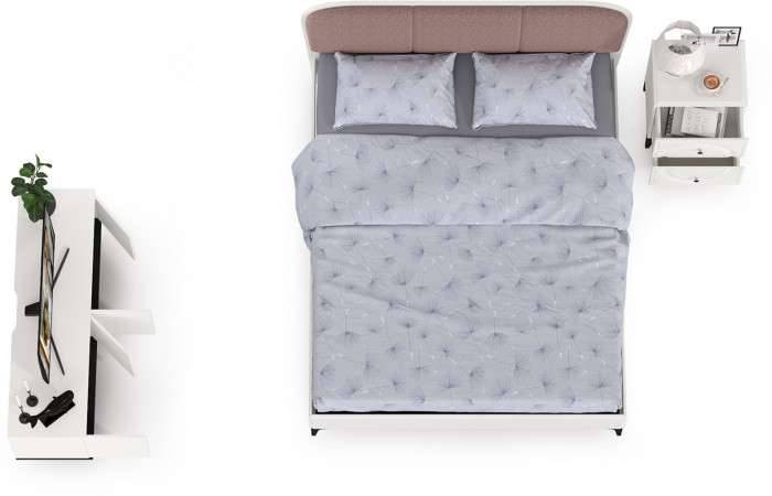 Валенсия Спальня № 12, цвет ЛДСП белый шагрень/чёрный/МДФ белый шагрень/ткань велутто 19, ортопед есть, сп. м. 1600х2000 мм., б/м