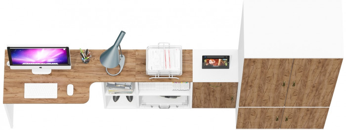 Лидер-8 Стол + Тумба МД 3.15 + Шкаф МД 19Б, белый шагрень/крафт золото