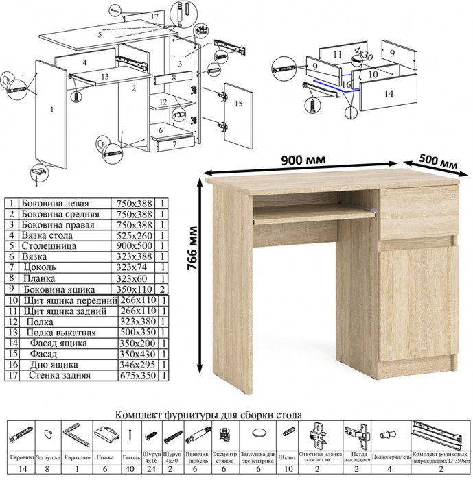 Мори компьютерный стол МС-1 правый + Шкаф МШ900.1, дуб сонома