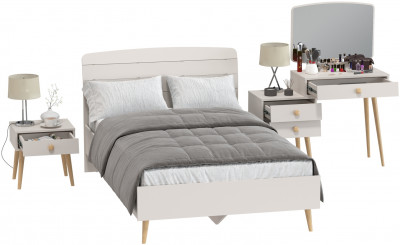 Афина Спальня Кровать 1200 + Трюмо + Тумба, цвет кашемир серый, ШхГхВ 123,6х210,2х95,7 + 105х38,6х129 + 45х37х45 см., 1200х2000 мм., б/м, осн. есть