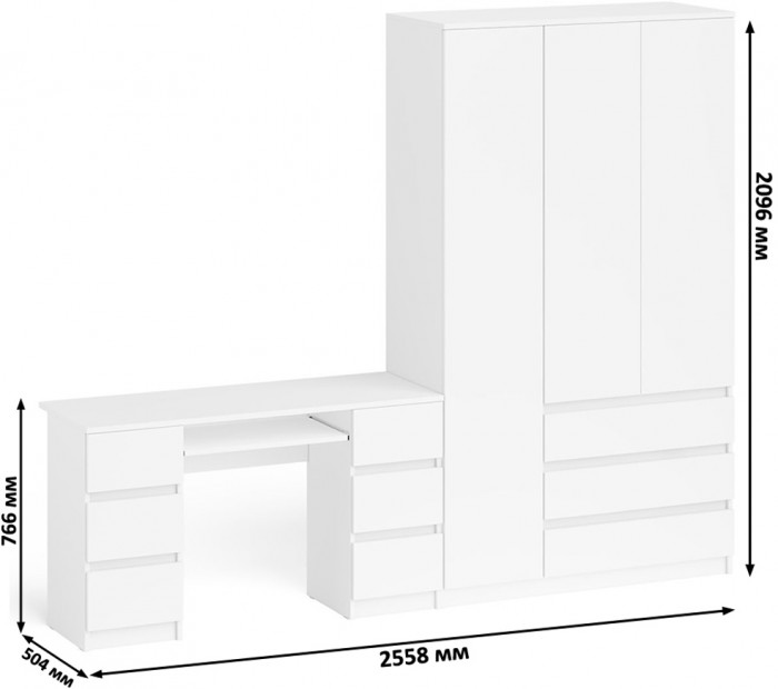 Мори компьютерный стол МС-2 + Шкаф МШ1200.1, белый
