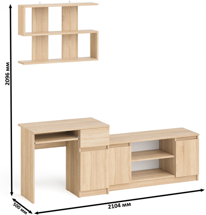 Мори Стол компьютерный МС-1 правый + Тумба МТВ1200.1 + Полка 900, цвет дуб сонома, ШхГхВ 210,4х50х209,6 см., НЕ универсальная сборка