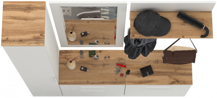 Октава Прихожая 44, белый шагрень/дуб крафт золотой/фасады МДФ белый шагрень