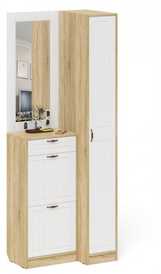 Прихожая П-6 Компоновка № 43, дуб сонома/фасады МДФ белое дерево фрезеровка прованс