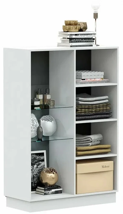 Магнолия Шкаф со стеклом низкий, белый глянец