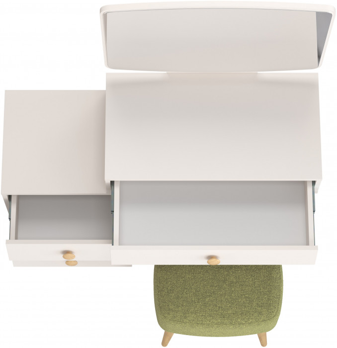 Афина Спальня 4-25901М1к.с. Трюмо + Банкетка 6-5135ТКШзел Полли, кашемир серый/ткань зелёная
