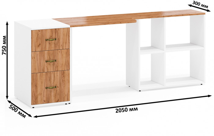 Лидер-8 Стол + Тумба МД 3.16, белый шагрень/крафт золото