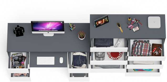 Мори компьютерный стол МС-2 + Комод МК1200.10, графит/белый