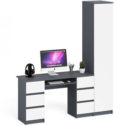 Мори компьютерный стол МС-2 + Пенал МШ400.1, графит/белый