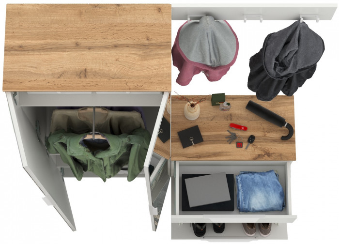 Октава Прихожая 11, белый шагрень/дуб крафт золотой/фасады МДФ белый шагрень