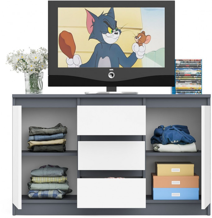 Мори Комод МК1200.3, цвет графит/белый, ШхГхВ 120,4х41х73 см.