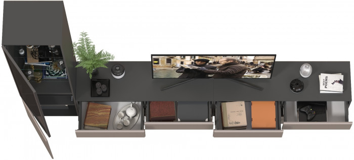 Сидней Комплектация № 129, цвет корпус: антрацит/фасады: МДФ веллюто капучино, ШхГхВ 309,8х41,3х205,2 см., универсальня сборка