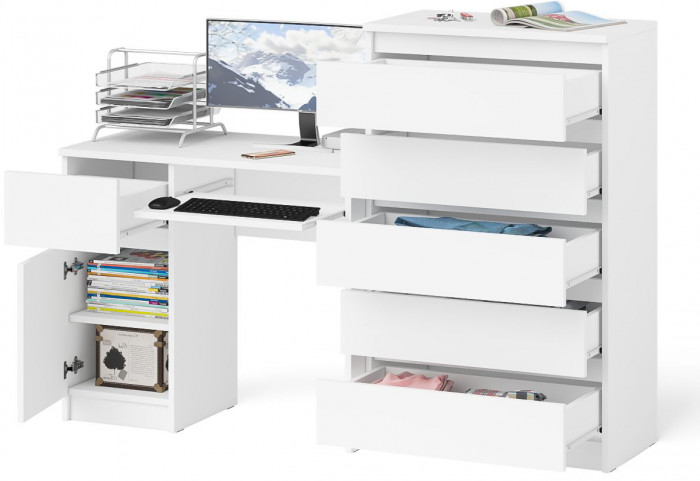 Мори компьютерный стол МС-1 левый + Комод МК700.5, белый