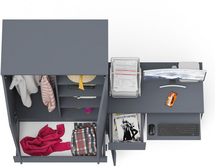 Мори компьютерный стол МС-1 левый + Шкаф МШ900.1, графит