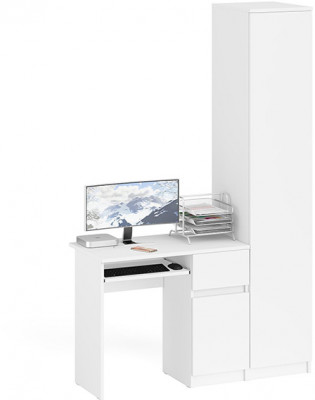 Мори компьютерный стол МС-1 правый + Пенал МШ400.1, белый