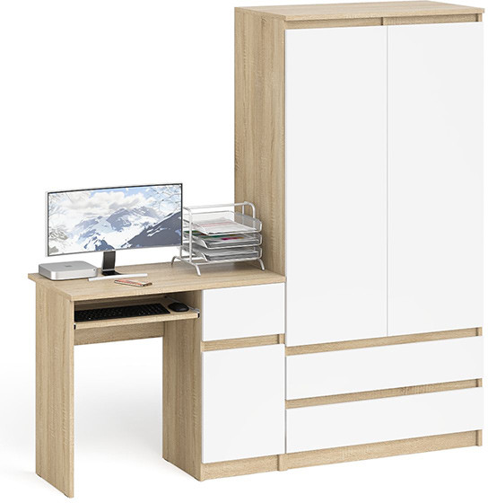 Мори компьютерный стол МС-1 правый + Шкаф МШ900.1, дуб сонома/белый