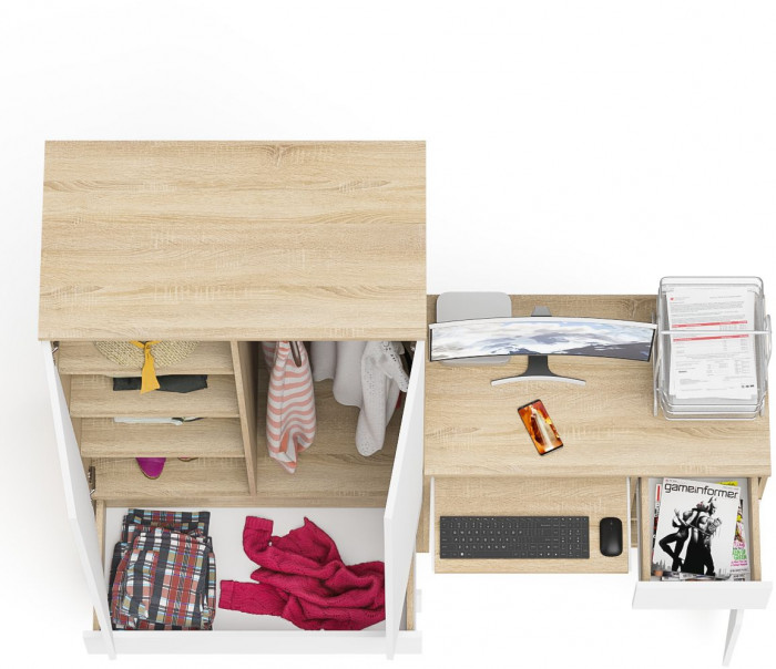 Мори компьютерный стол МС-1 правый + Шкаф МШ900.1, дуб сонома/белый