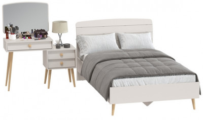 Афина Спальня Кровать 1200 + Трюмо, цвет кашемир серый, ШхГхВ 123,6х210,2х95,7 + 105х38,6х129 см., сп.м. 1200х2000 мм., б/м, основание есть