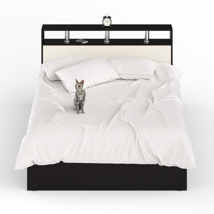 Камелия Кровать 1400 + две тумбы, цвет венге/дуб лоредо, ШхГхВ 256х217х78,2 см., сп.м. 1400х2000 мм., без матраса, основание есть