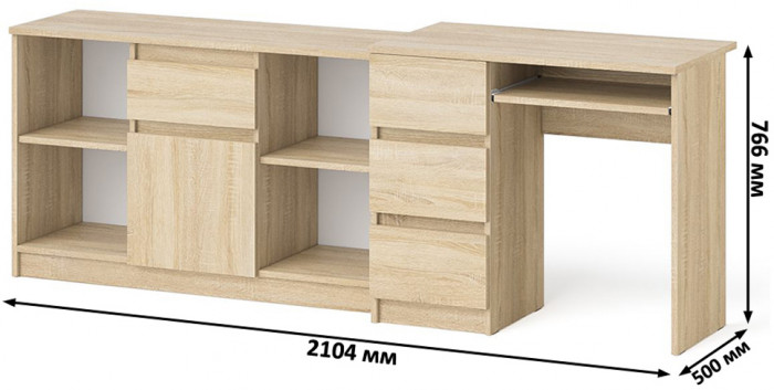 Мори компьютерный стол МС-6 левый + Тумба МТВ1204.1, дуб сонома