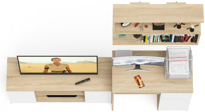 Мори Стол компьютерный МС-1 правый + Тумба МТВ1200.1 + Полка 900, цвет дуб сонома/белый, ШхГхВ 210,4х50х209,6 см., НЕ универсальная сборка