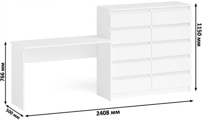 Мори письменный стол МСП1200.1 + Комод МК1200.10, белый