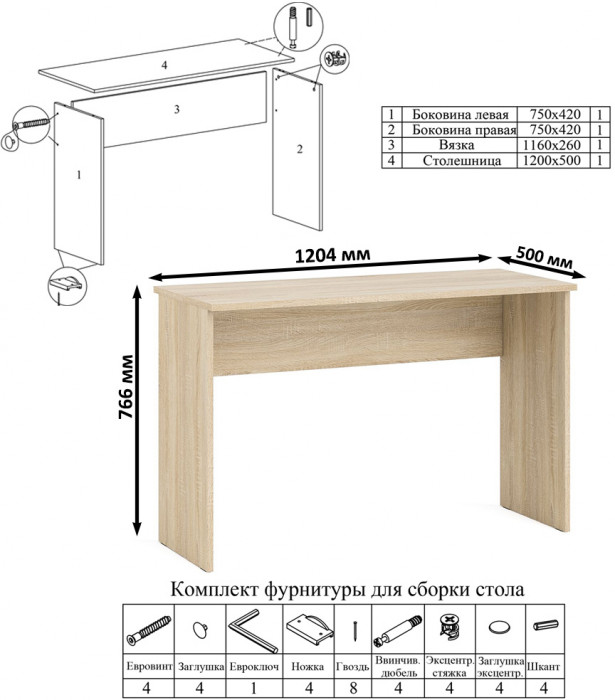 Мори письменный стол МСП1200.1 + Тумба МТВ1200.1 + Полка 1200, дуб сонома/белый