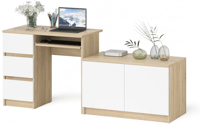 Мори Стол компьютерный МС-6 левый + Тумба МА900.1, цвет дуб сонома/белый, ШхГхВ 180,4х50,4х76,6 см., выдвижные ящики слева, НЕ универсальная сборка