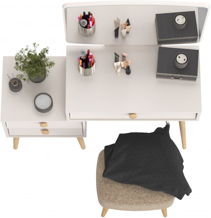 Афина Спальня 4-25901М1к.с. Трюмо + Банкетка 6-5135ТКШкор Полли, кашемир серый/ткань коричневая