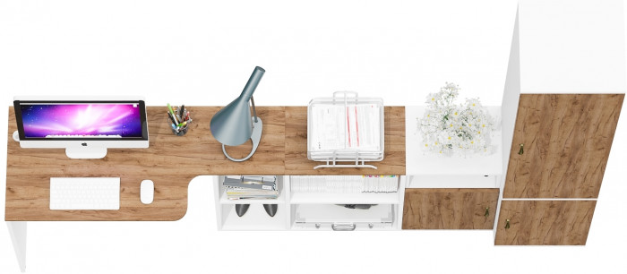 Лидер-8 Стол + Тумба МД 3.19 + Пенал МД 21Б, белый шагрень/крафт золото
