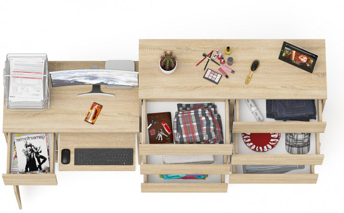 Мори компьютерный стол МС-1 левый + Комод МК1200.10, дуб сонома