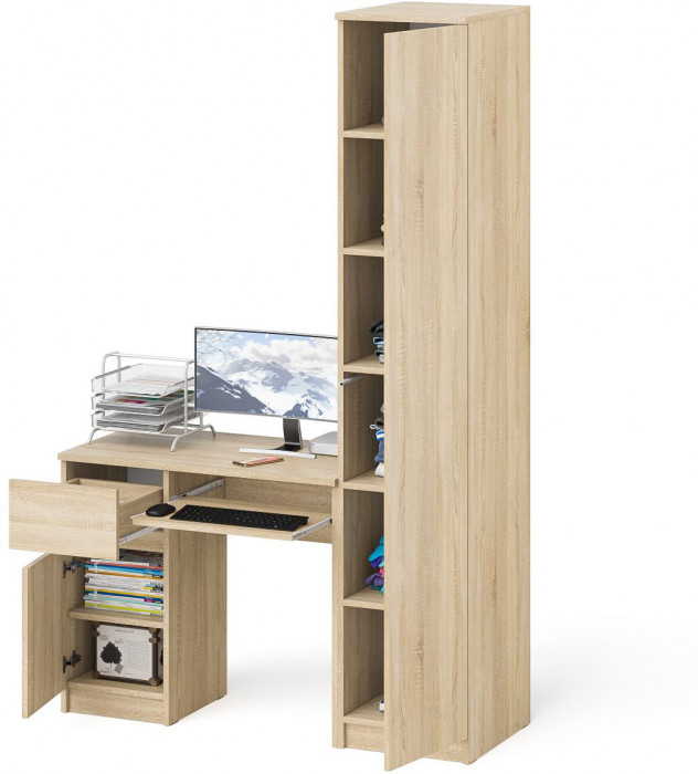 Мори компьютерный стол МС-1 левый + Пенал МШ400.1, дуб сонома