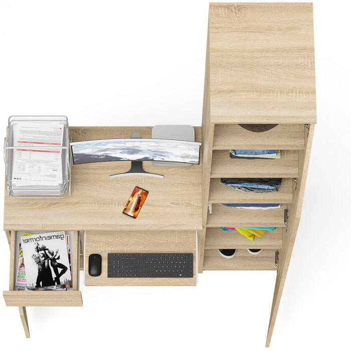 Мори компьютерный стол МС-1 левый + Пенал МШ400.1, дуб сонома