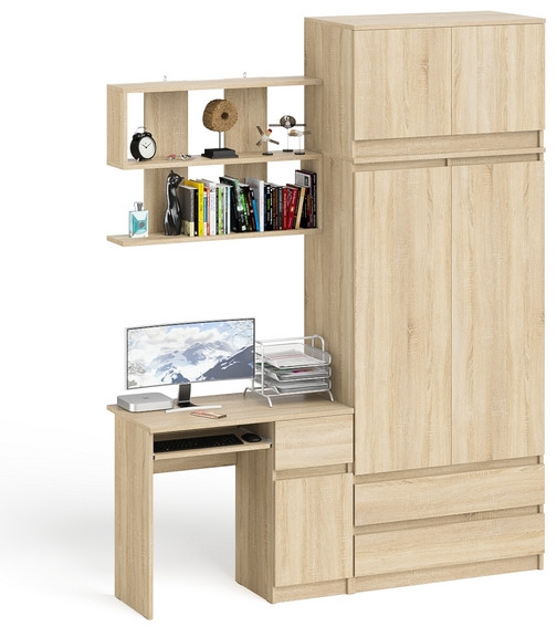 Мори компьютерный стол МС-1 правый + Шкаф МШ900.1 + Антресоль МА900.1 + Полка 900, дуб сонома