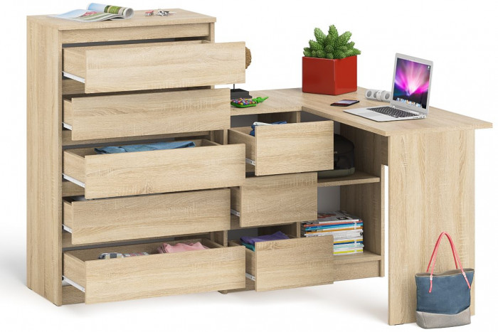 Мори компьютерный стол МС-16 левый + Комод МК700.5, дуб сонома